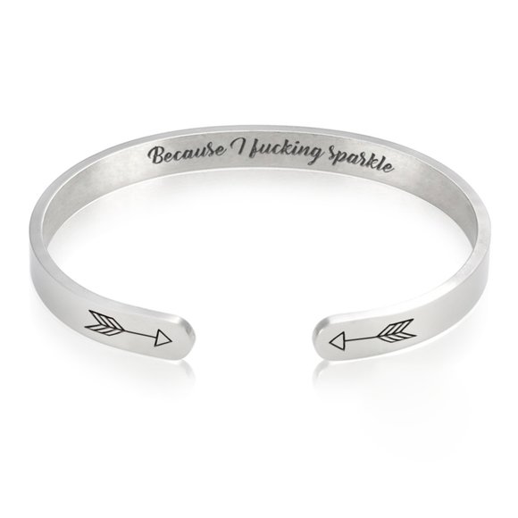 Because i Fucking Sparkle INSPIRATIONAL Quote Bracelet STEEL SILVER… - Picture 2 of 4